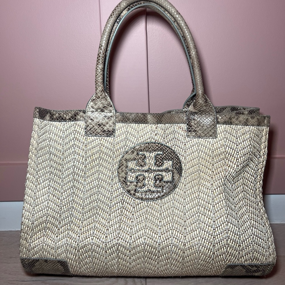 Tory Burch Snake Embossed Raffia Ella Tote